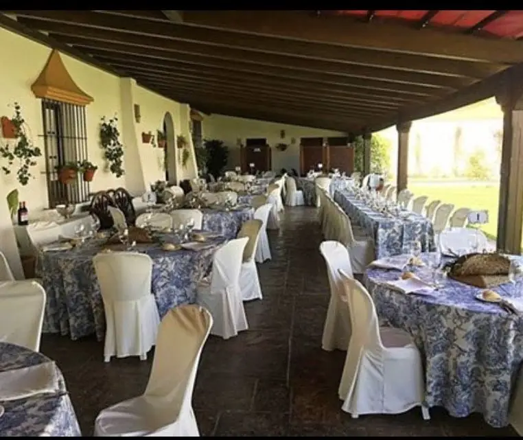 porche cubierto banquete mantel toile azul